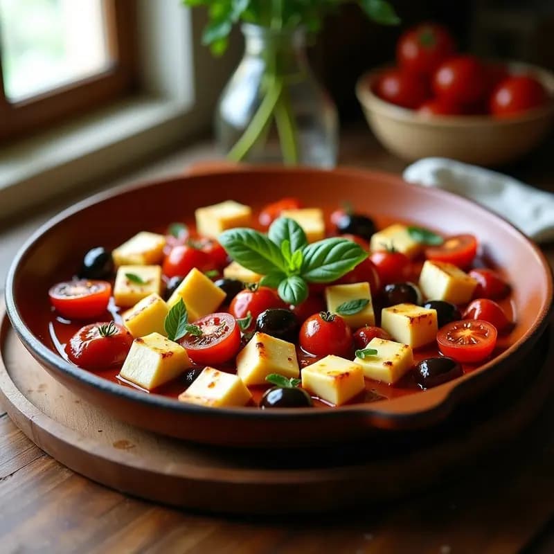 Fetta al Horno con Tomates Cherry y Aceitunas Kalamata: Receta Griega en 10 Minutos