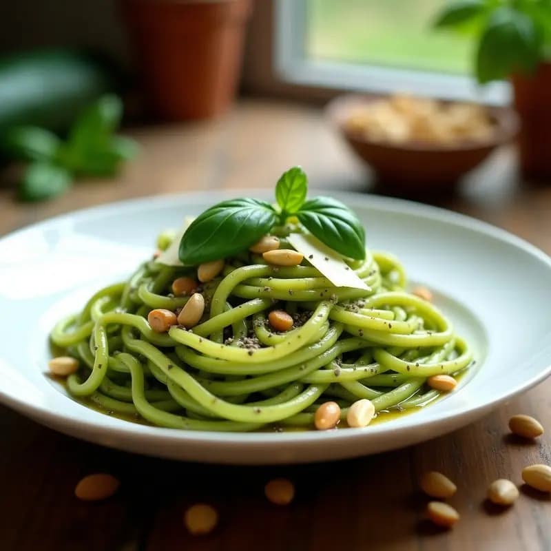 Fettuccine de Calabacín con Pesto de Albahaca y Piñones: Receta Italiana Low Carb