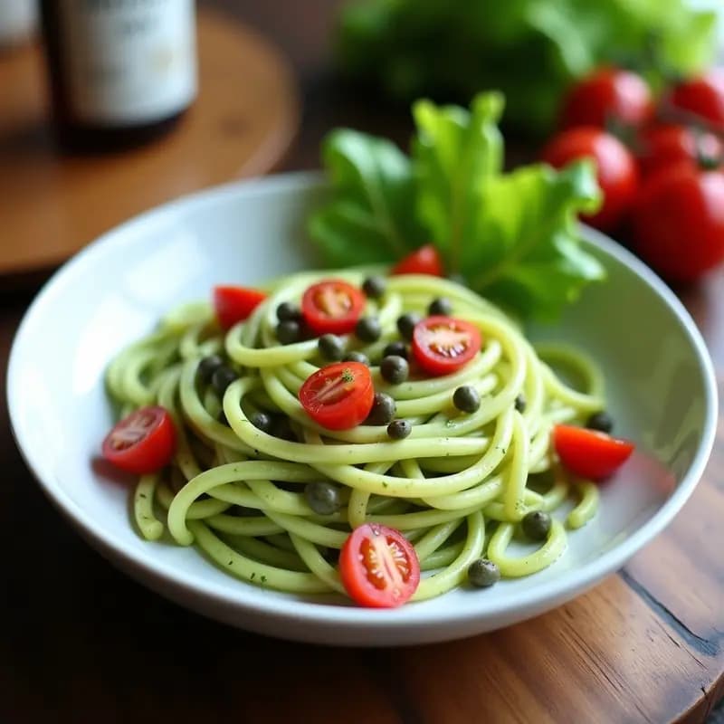 Fideos de Calabacín con Pesto de Rabanitos y Alcaparras: Receta Italiana Crudivegana