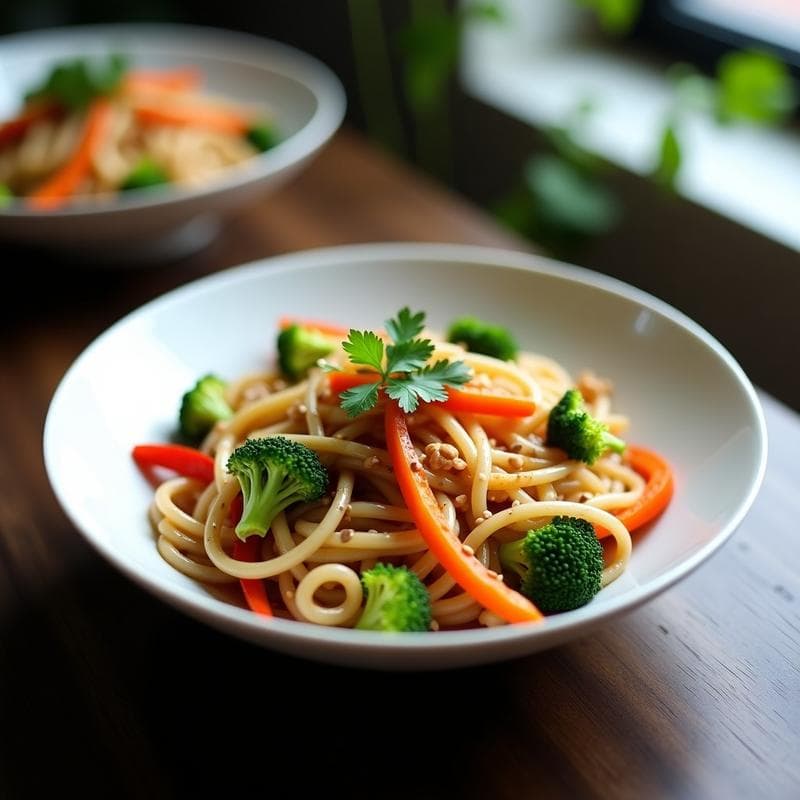 Fideos de Konjac con Verduras y Salsa de Cacahuete: Receta Keto y Vegana en 10 Minutos