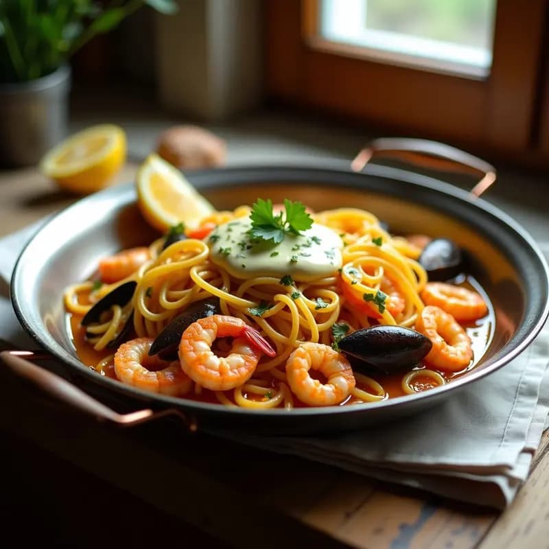 Fideuá de Mariscos con Alioli Casero: Receta de Pescado Valenciiana en Paellera