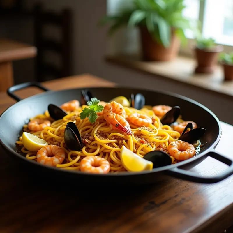 Fideuá de Mariscos con Azafrán: Receta de Costa Blair en Paellera