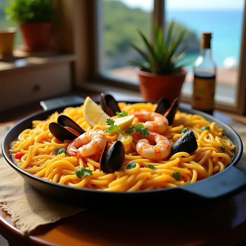 Fideuà de Mariscos con Azafrán: Receta Española de Arroz en Versión Pasta