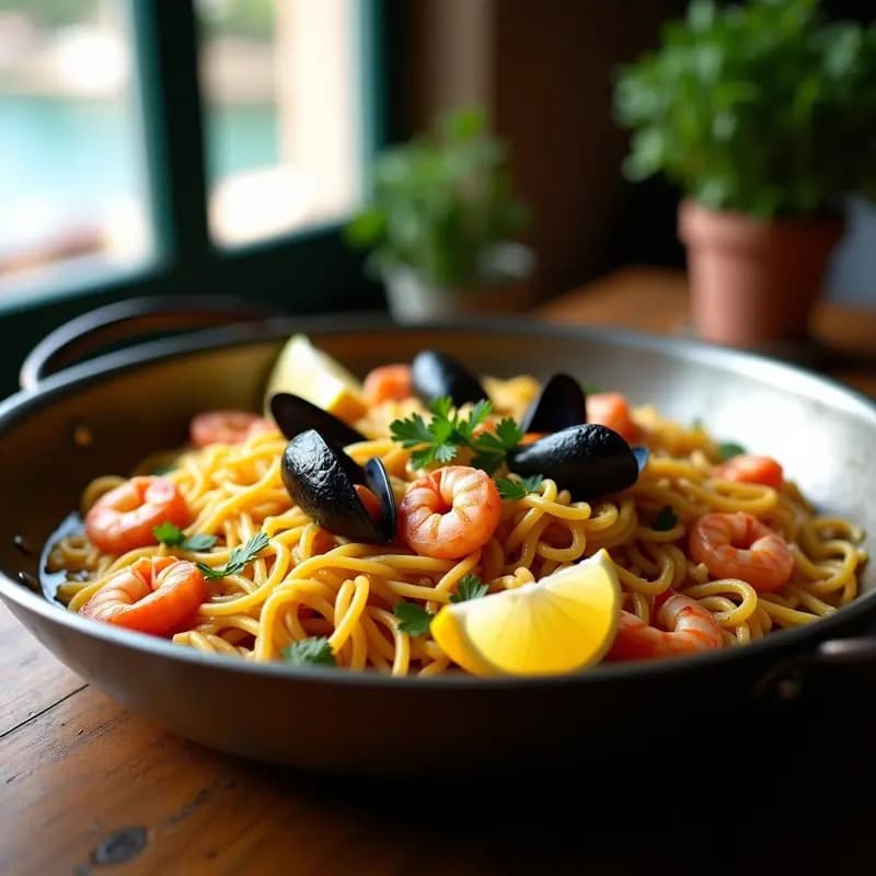 Fideuá de Mariscos con Caldo de Pescado Casero: Arroz de la Costa Mediterránea