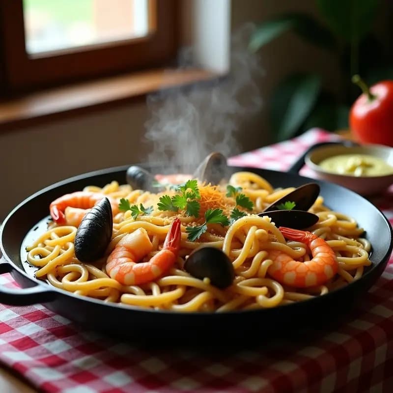 Fideuá de Mariscos con Caldo de Pescado: Arroz de Fideos para Amantes del Mar