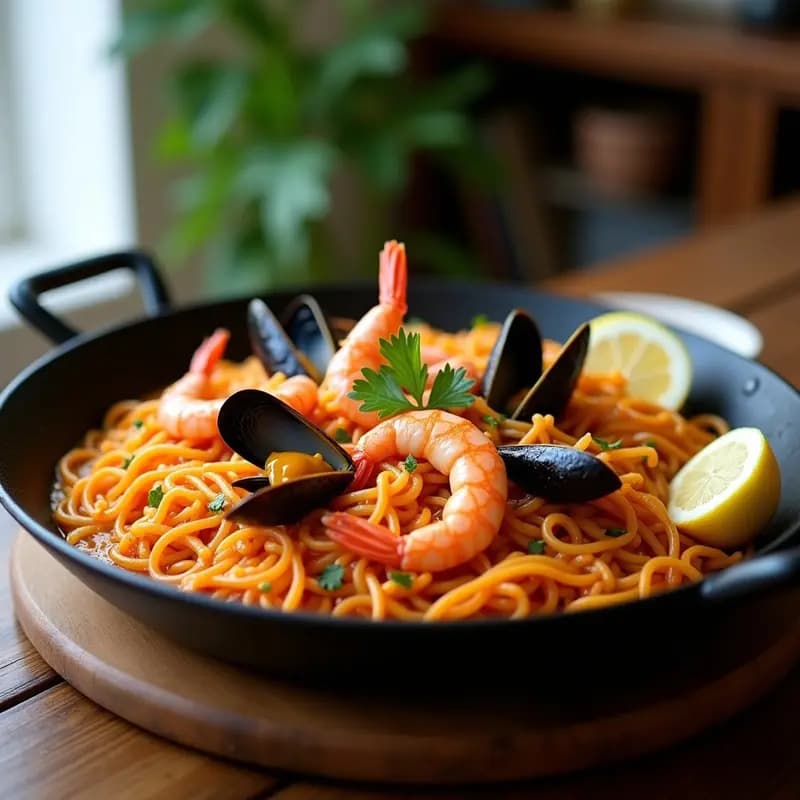 Fideuá de MARISCOS con Fideos de Lentejas: Receta Española Sin Gluten y Alta en Proteína