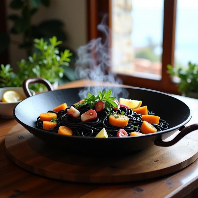 Fideua Negra con Calabaza y Pulpo: Receta Gourmet de Mar en 30 Minutos