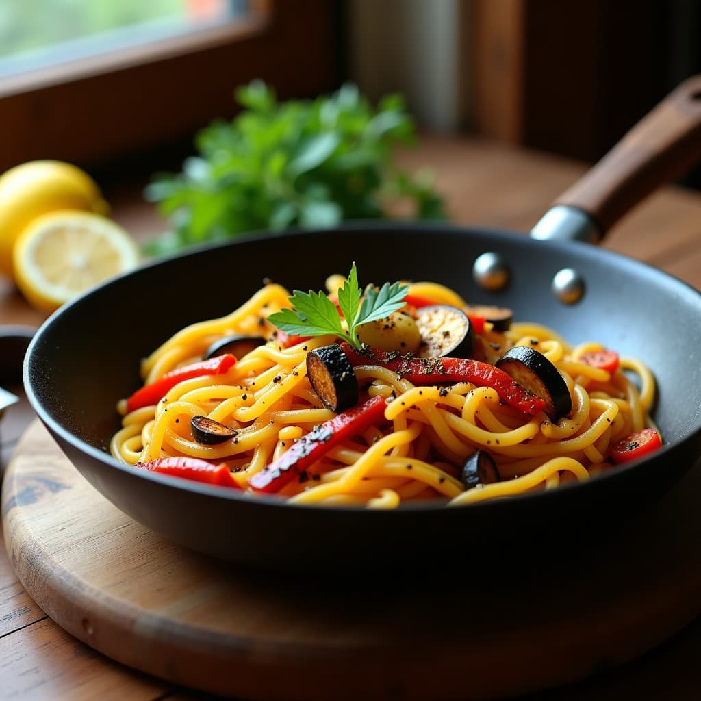 Fideuá de Verduras y Algas con Azafrán: Receta Española Vegana en Sartén