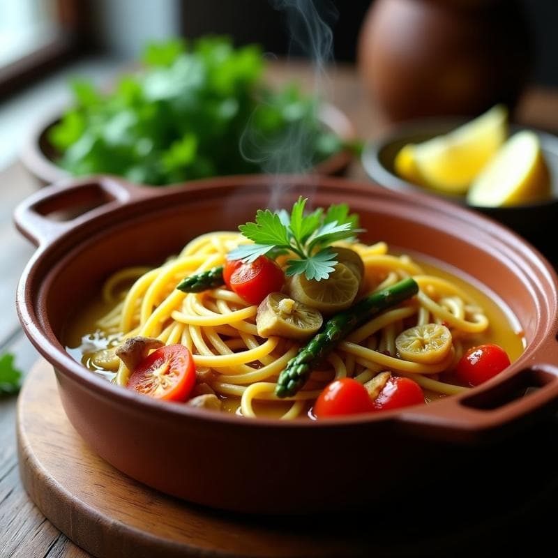 Fideuá de Verduras y Azafrán con Caldo de Algodón: Receta Vegana en Thermomix