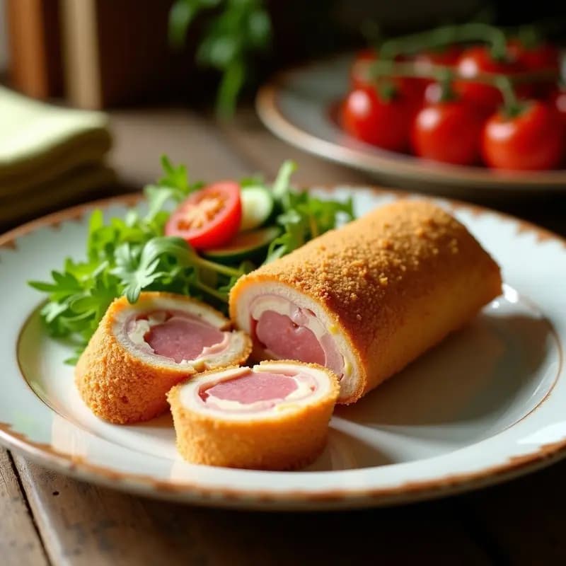 Flamenquín de lomo y jamón serrano: Rollito andaluz crujiente al horno