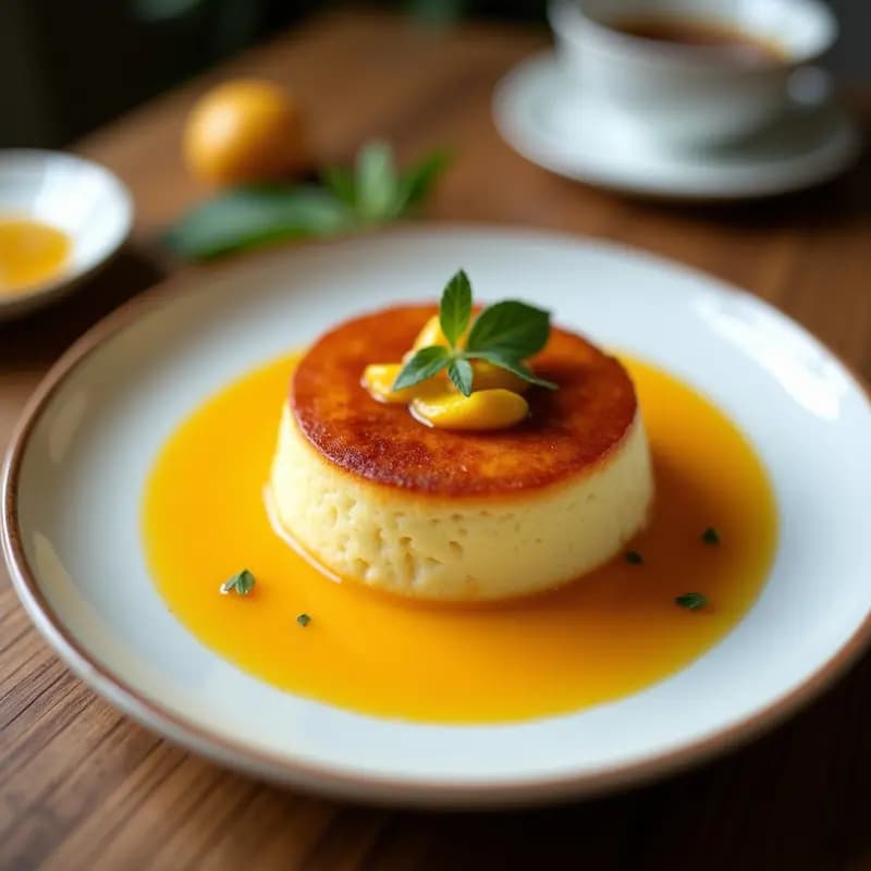 Flan de Coco y Matcha con Salsa de Mango: Postre Fusion Japonés-Tailandés Sin Lácteos