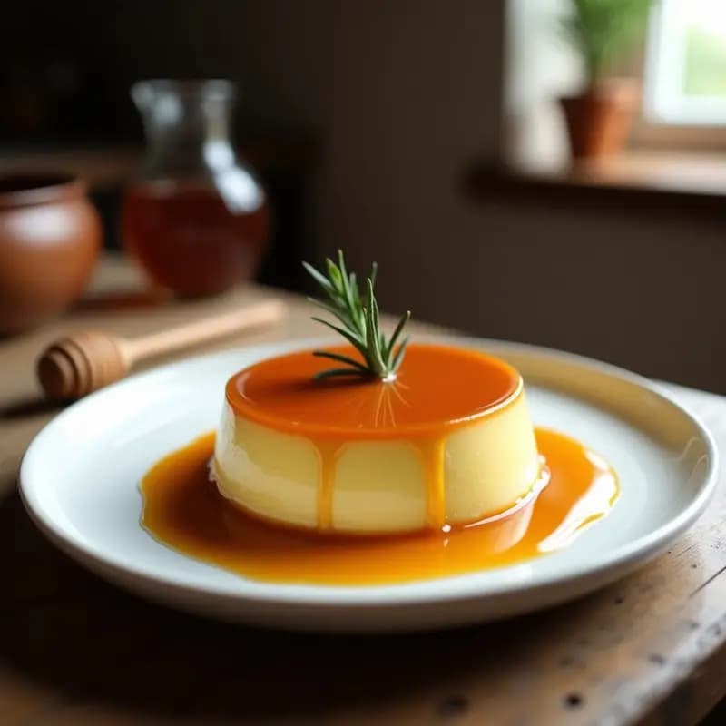 Flan de Huevos con Caramelo de Miel y Romero: Postre Tradicional Sin Azúcar Refinado