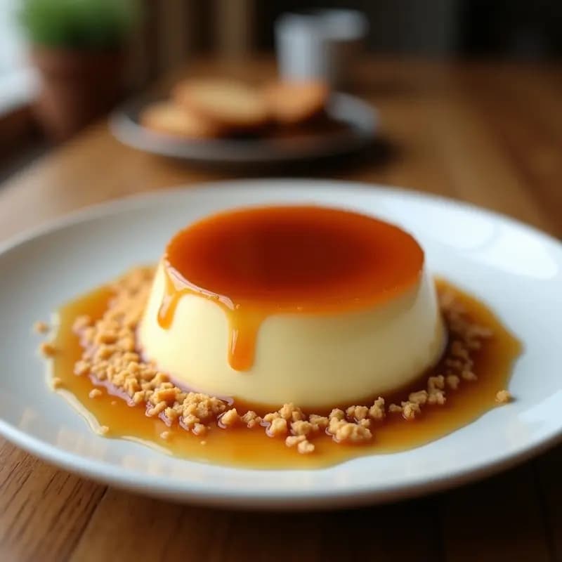 Flan de Queso con Caramelo Líquido y Galletas Trituradas: Postre Cremoso y Dulce