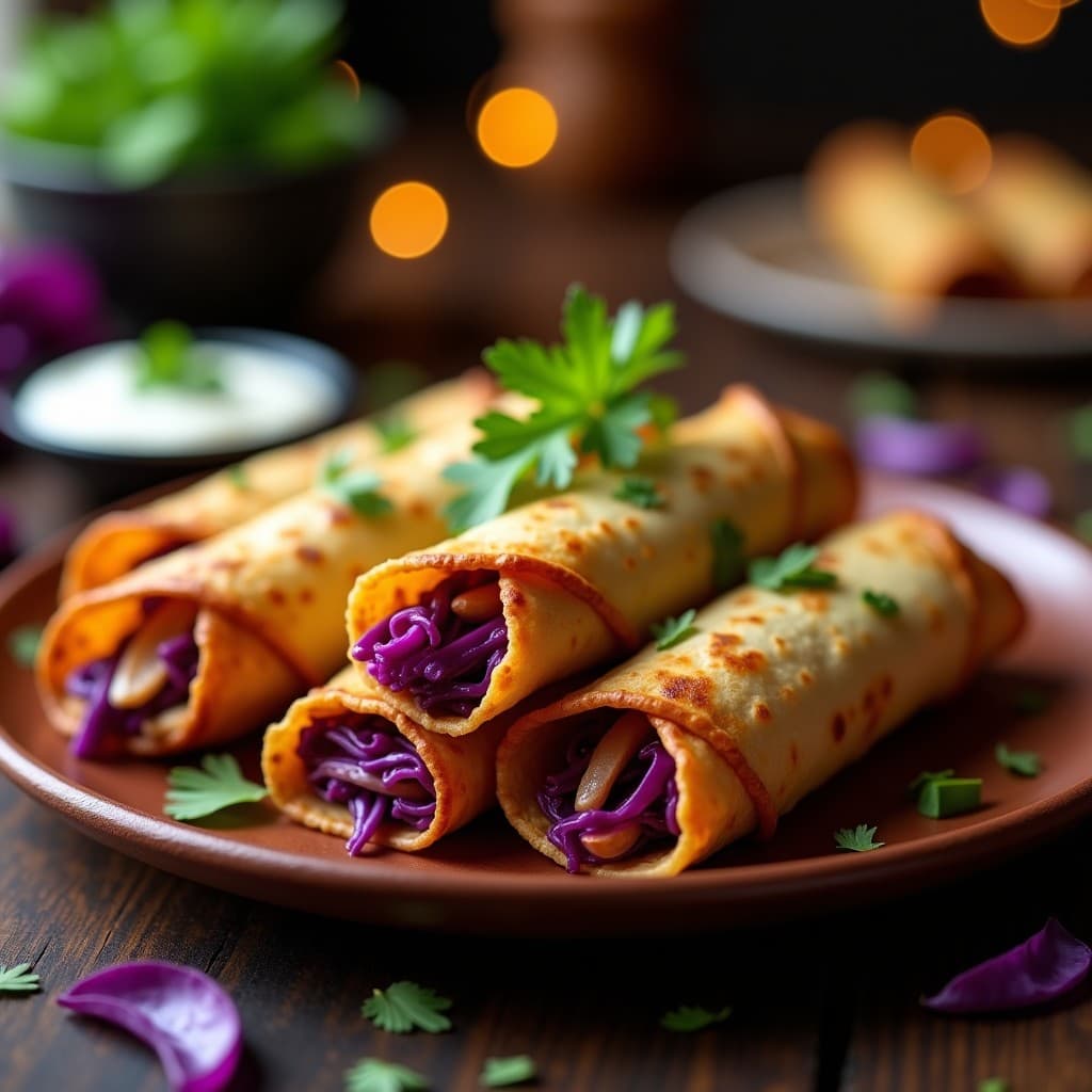 Flautas de Repollo Morado y Pollo Desmenuzado: Receta Mexicana Crujiente en Airfryer sin Fritura