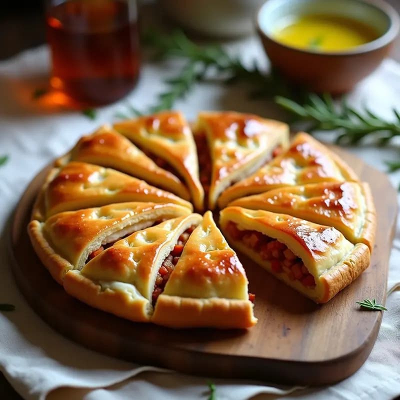 Floja Manchega: Hoja de Masa Rellena de Chicharrones y Pimientos