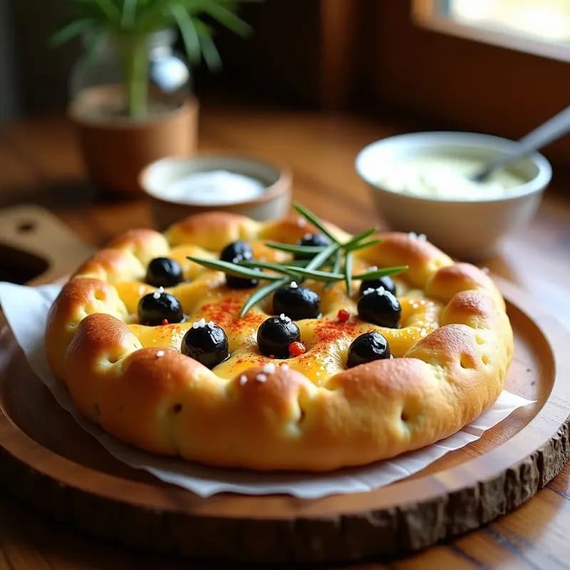 Focaccia de Aceitunas Kalamata y Romero: Pan Italiano Sin Lactosa