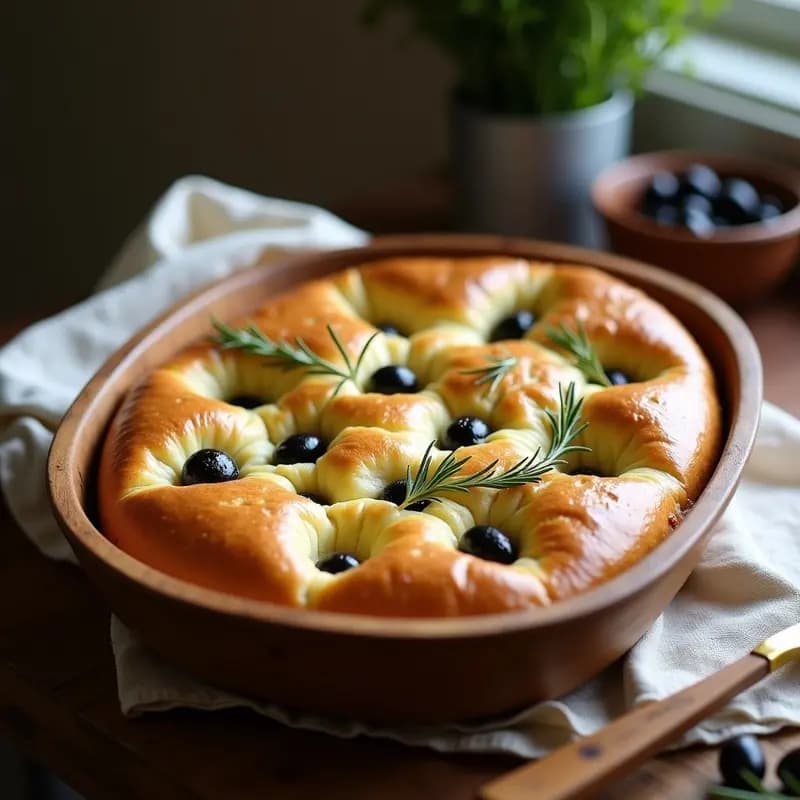 Focaccia de Aceitunas Negras y Romero: Receta Italiana Sin Gluten en 1 Hora