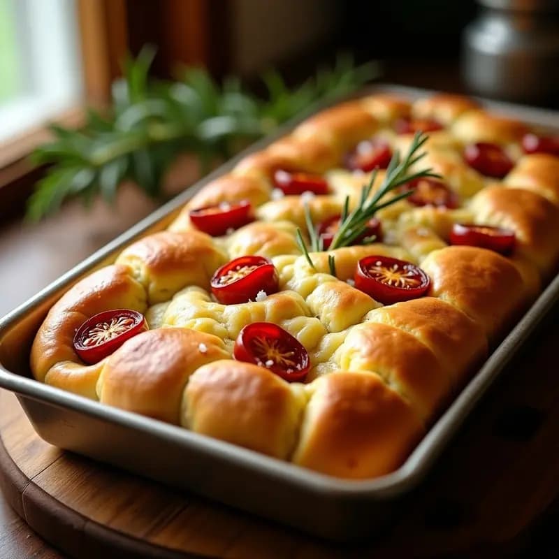 Focaccia de Tomate Seco y Romero: Pan Italiano en 30 Minutos Sin Amasado