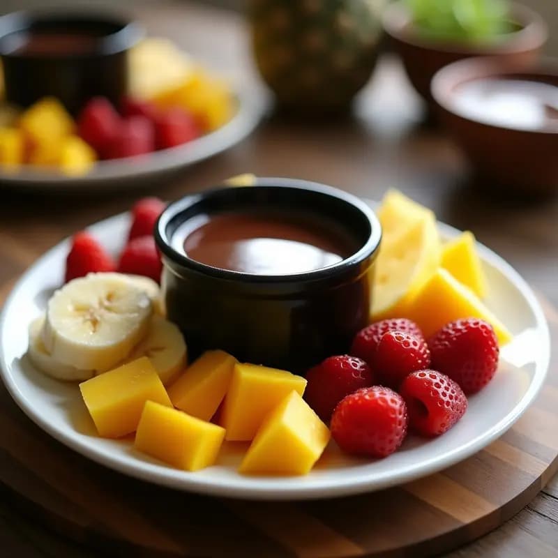 Fondue de Chocolate 100% con Frutas Tropicales: Postre Suizo Sin Azúcar para Diabéticos