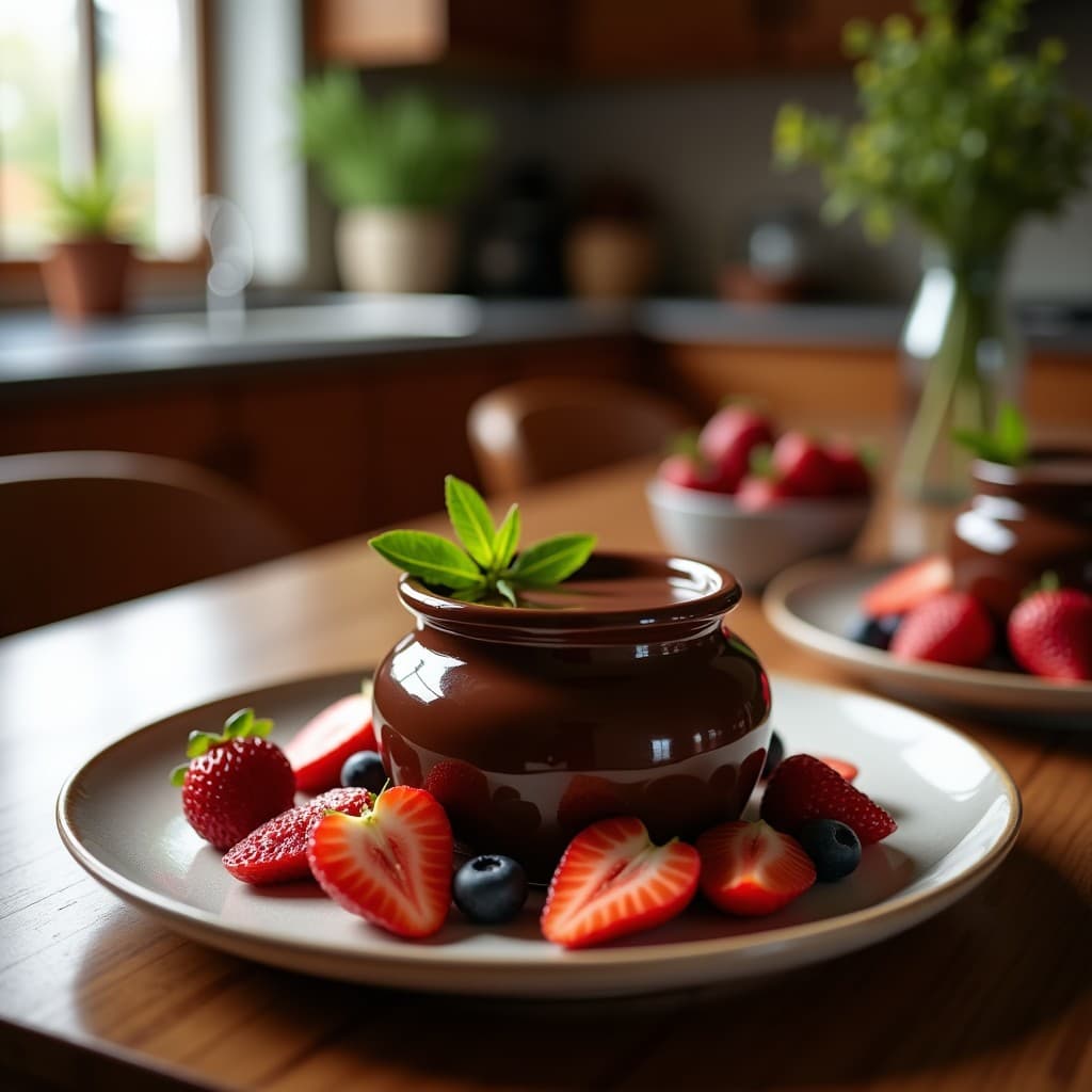 Fondue de Chocolate y Aceite de Oliva con Frutas: Postre Mediterráneo Sin Lácteos