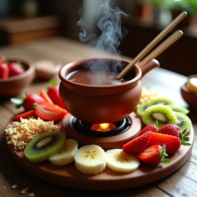 Fondue de Chocolate Belgas con Fruta de la Pasión: Postre para Compartir con Toppings Saludables