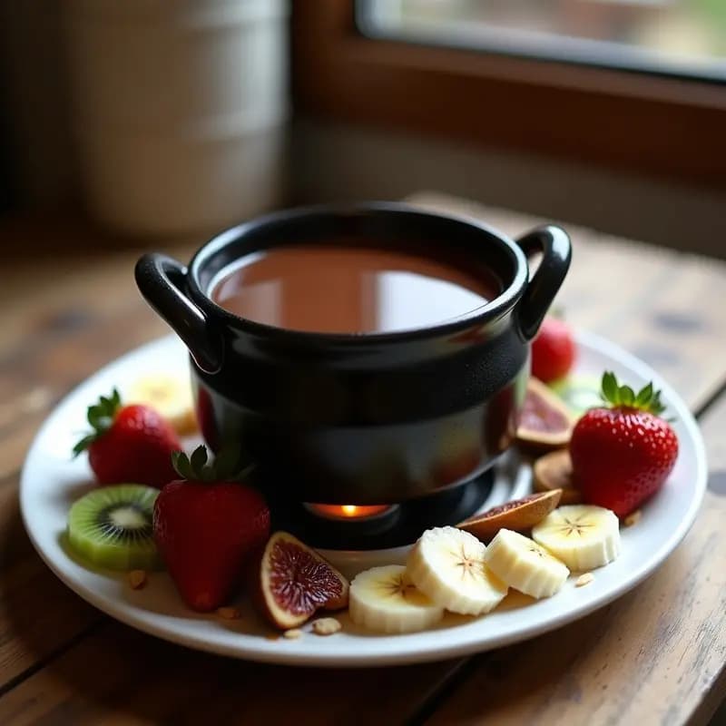 Fondue de Chocolate y Frutas: Postre Suizo Vegano con Leche de Almendras