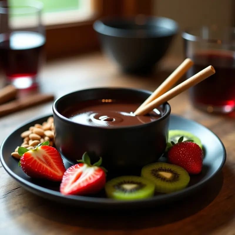 Fondue de Chocolate y Frutas con Vino Tinto: Postre Francés Sin Azúcar