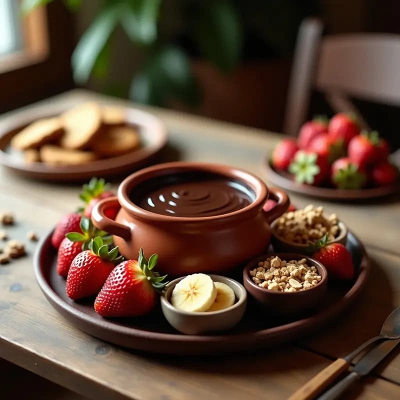 Fondue de Chocolate Negro y Frutos Secos: Postre Suizo Sin Lácteos con Aquafaba