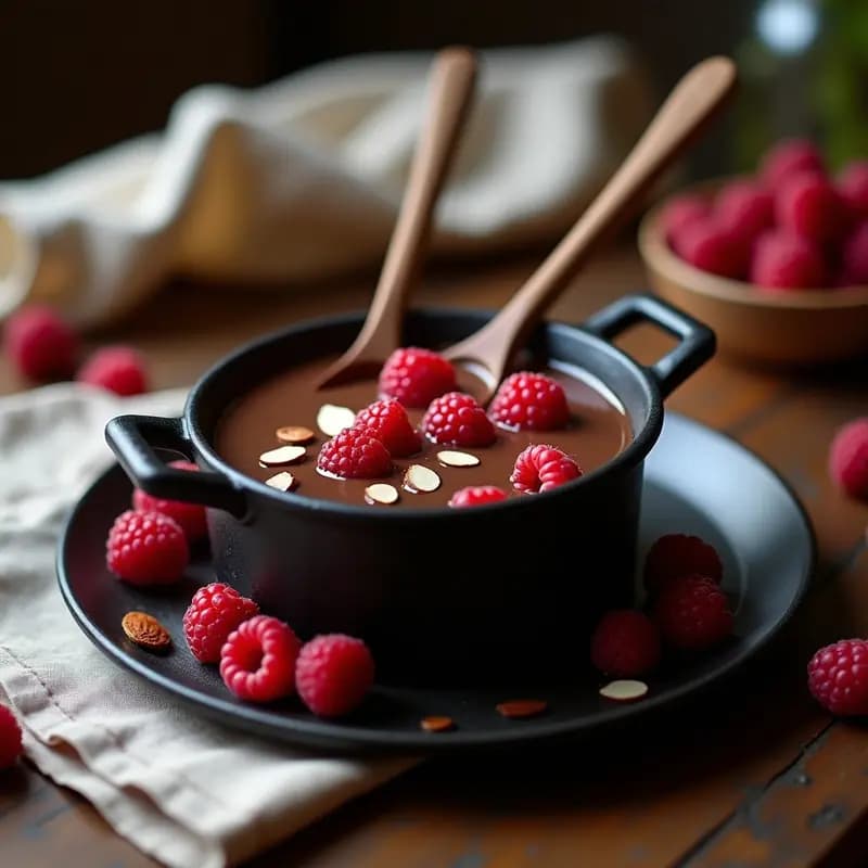 Fondue de Chocolate Negro y Frambuesas: Postre Francés Keto con Toque Afrodisíaco