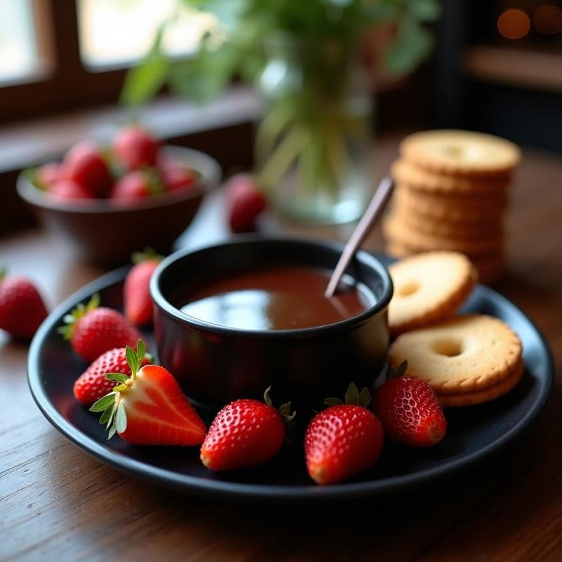 Fondue de Chocolate Negro con Fresas y Galleta de Almendra: Postre Sin Gluten en 15 Minutos