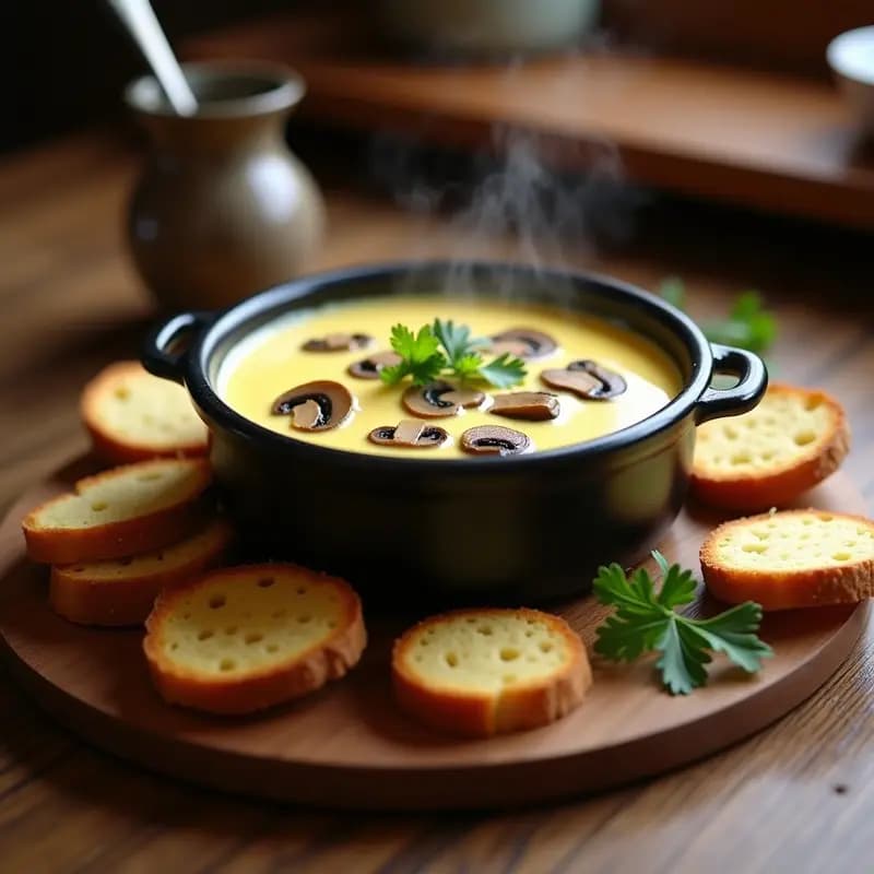 Fondue de Queso Emmental y Champiñones: Receta Suiza para Fondue en Olla Eléctrica