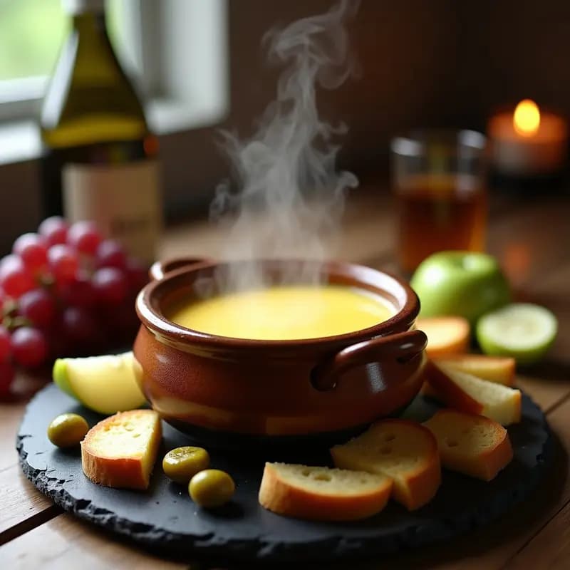 Fondue de Queso Gruyère y Vino Blanco: Receta Suiza para Compartir en Olla