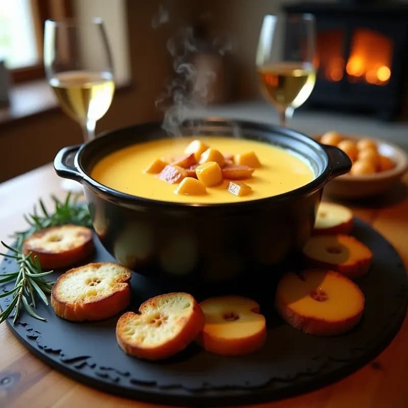 Fondue de Queso Schweizer con Pan de Centeno y Manzana: Receta Suiza en Olla Lenta