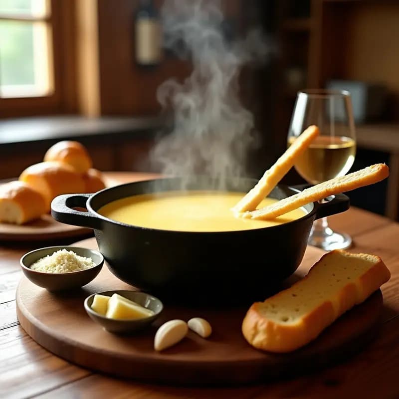 Fondue de Queso Suiza: Receta Tradicional con Vino Blanco y Pan Fresco en 20 Minutos