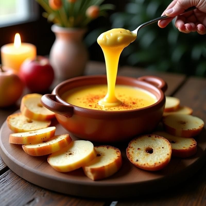 Fondue de Queso Vegano con Pan de Espelta y Manzana: Receta Sin Lactosa en 15 Minutos