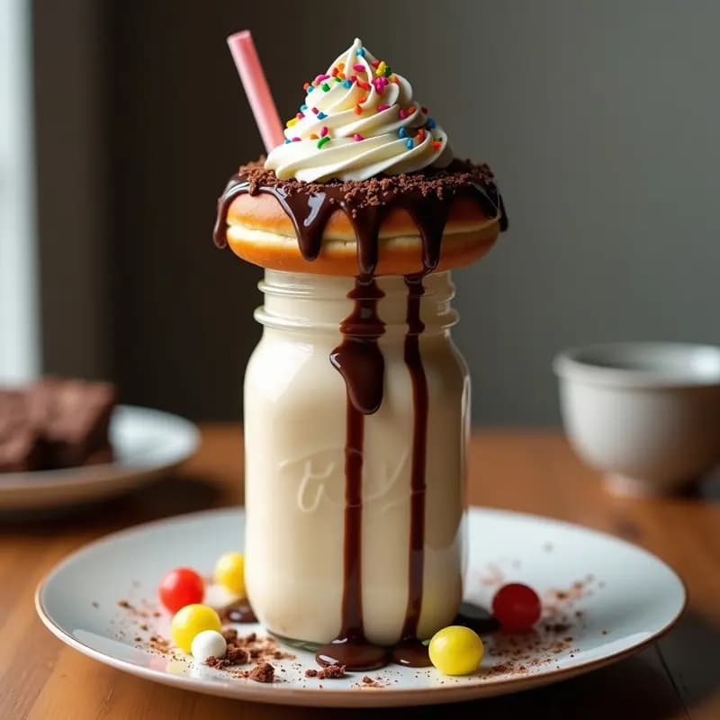 Freakshake con Donut Glaseado, Brownies y Crema Batida: El Batido que Desafía a la Gravedad