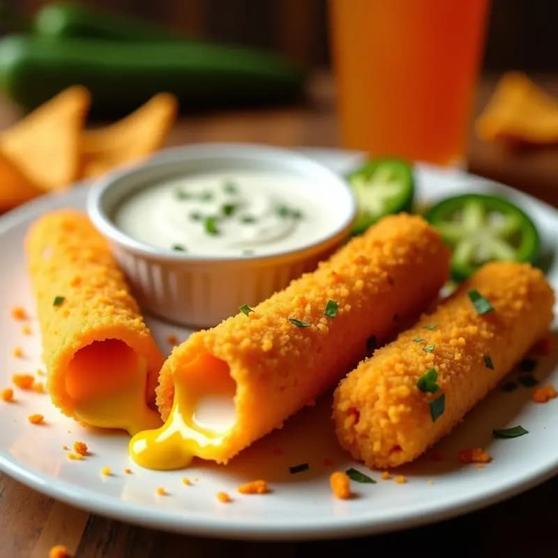 Fritos de Queso Mozzarella Rebozados en Doritos Nacho con Salsa de Jalapeño Ranch: Adicción Garantizada