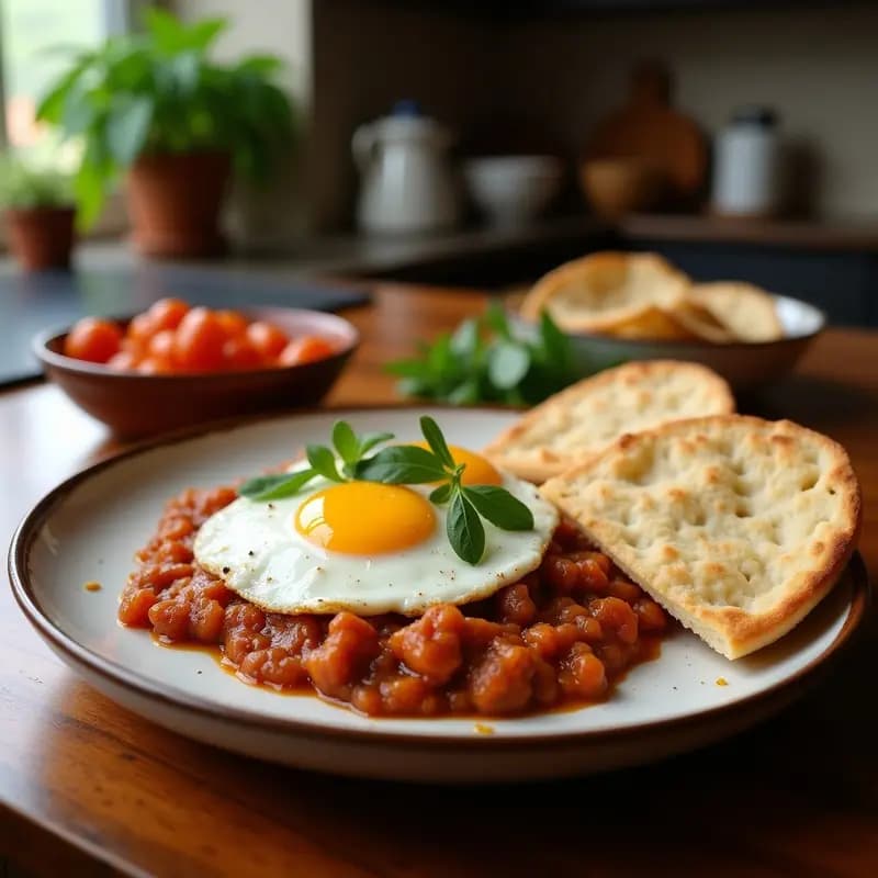 Ful Medames con Huevos Fritos y Pan Pita: Desayuno Egipcio Energético y Proteico