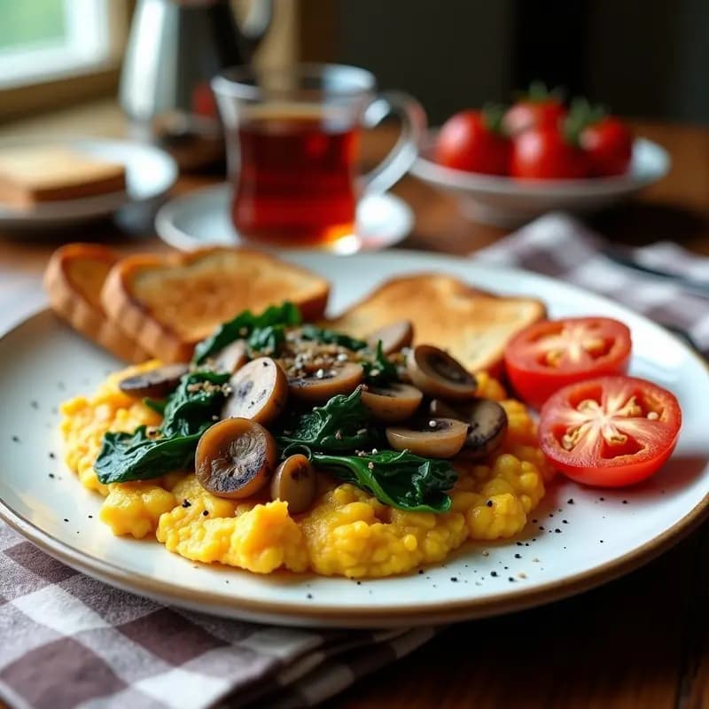 Full English Breakfast Vegano: Desayuno Británico con Tofu, Hongos y Tomate