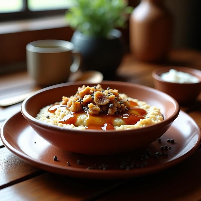 Gachas de Avena con Caramelo Salado de Dátiles y Nueces: Desayuno Reconfortante Sin Azúcar
