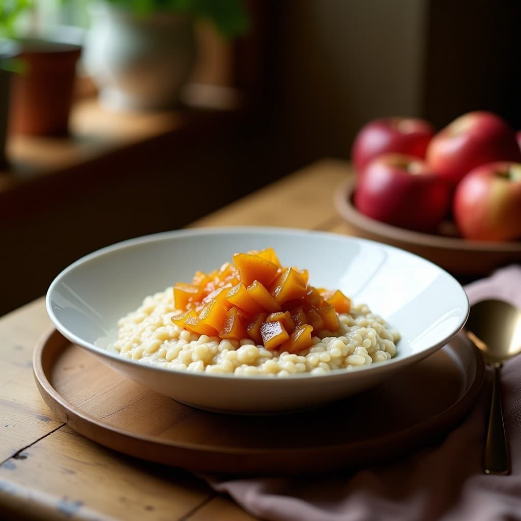Gachas de Avena con Leche de Coco y Compota de Manzana Asada: Desayuno Sin Gluten y Reconfortante