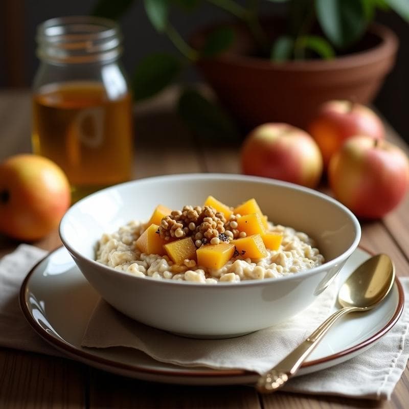 Gachas de Avena y Polvo de Maca con Compota de Manzana: Desayuno Peruano Energizante y Sin Azúcar