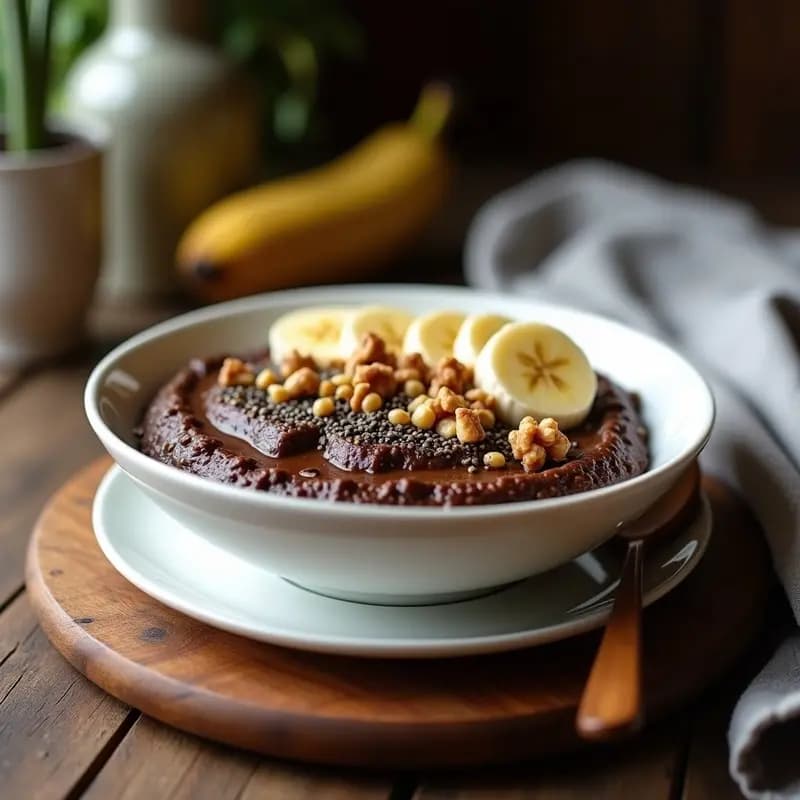 Gachas de Quinoa y Chocolate Negro: Desayuno Boliviano Sin Azúcar con Topping de Plátano
