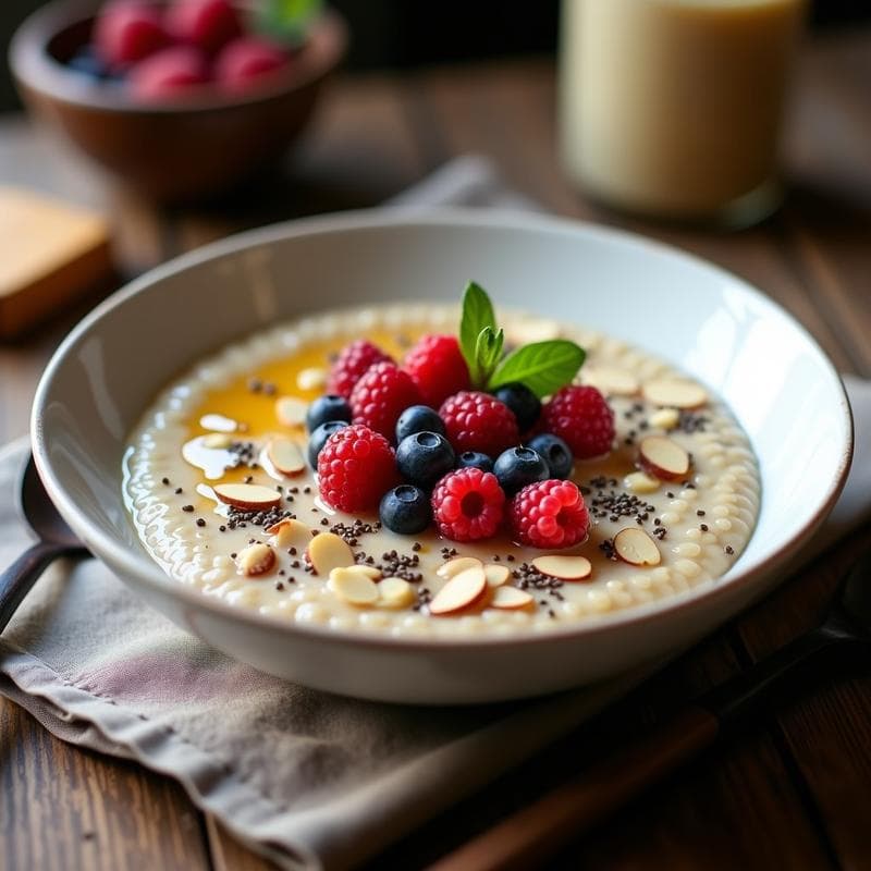 Gachas de Quinoa con Leche de Macadamia y Frutos Rojos: Desayuno Sin Gluten y Antiinflamatorio