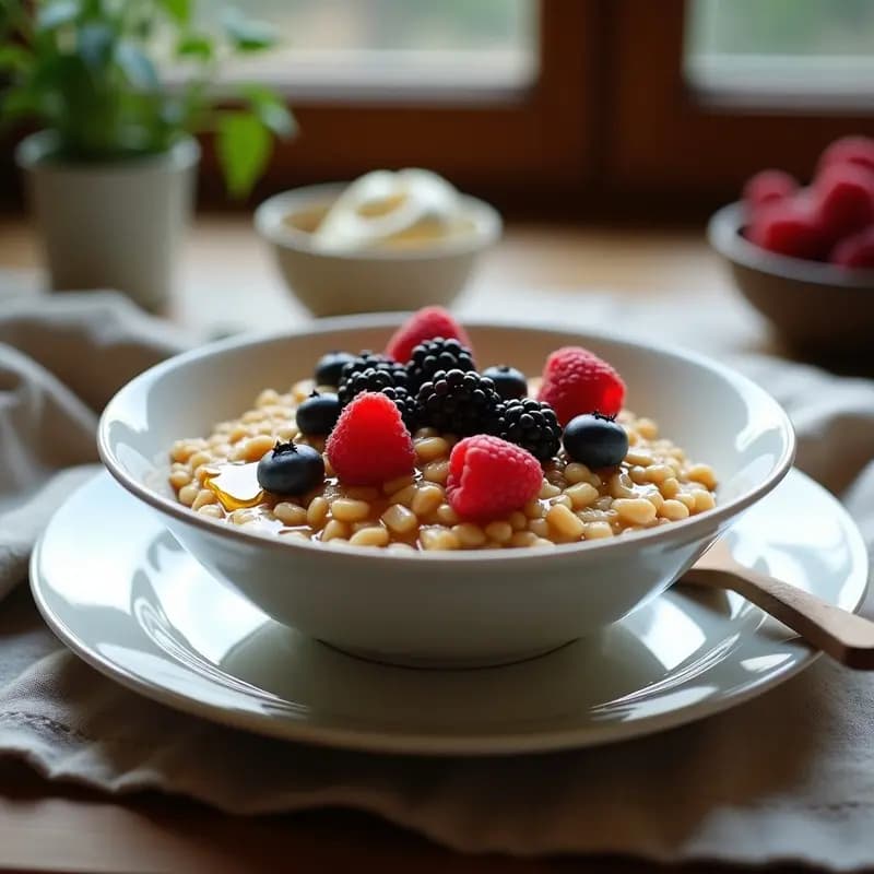 Pщенная Каша con Bayas y Miel: Gachas de Trigo Rusas con Frutos del Bosque