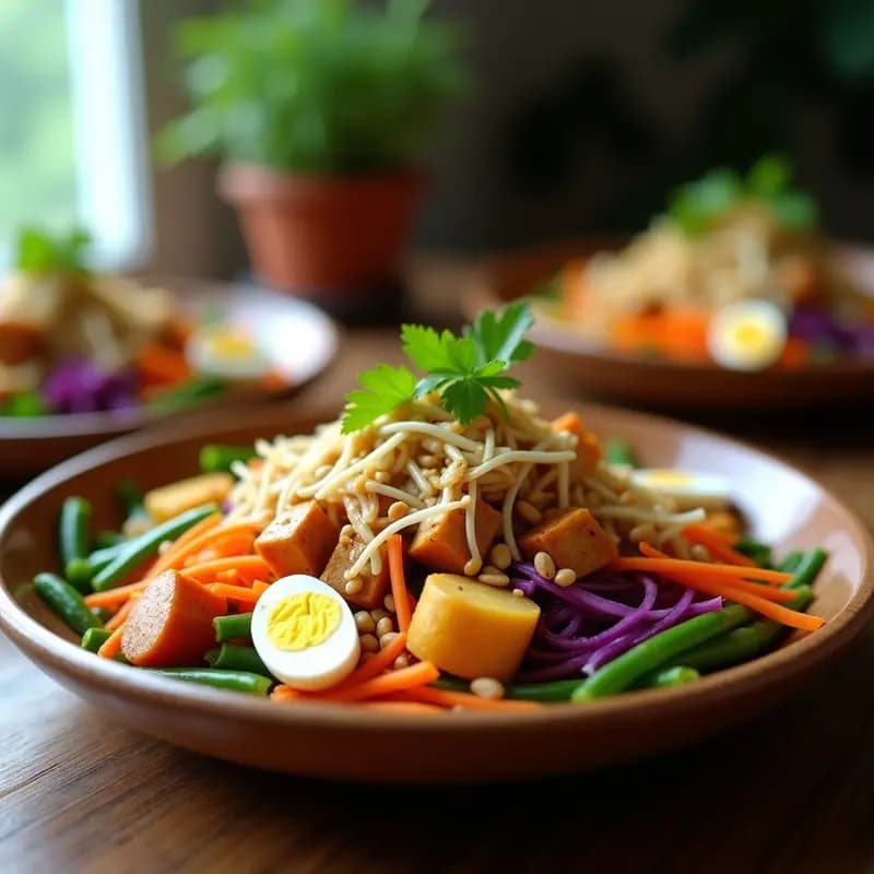 Gado-Gado Indonecio con Salsa de Cacahuete: Ensalada de Verduras con Huevo y Tofu