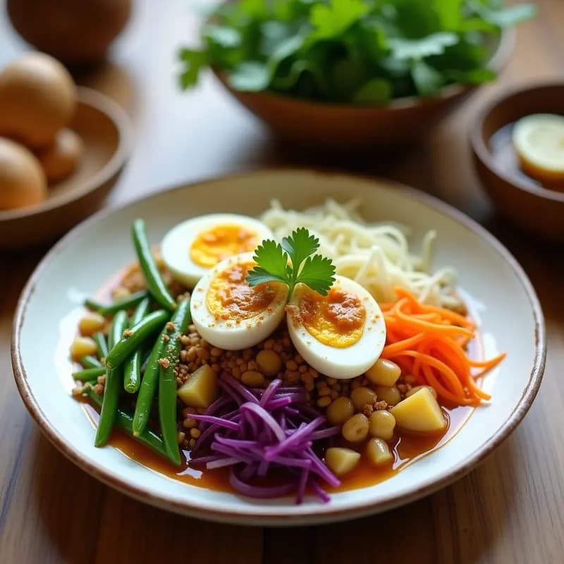 Gado-Gado con Salsa de Cacahuete y Huevo Duro: Ensalada Indonia Alta en Proteína