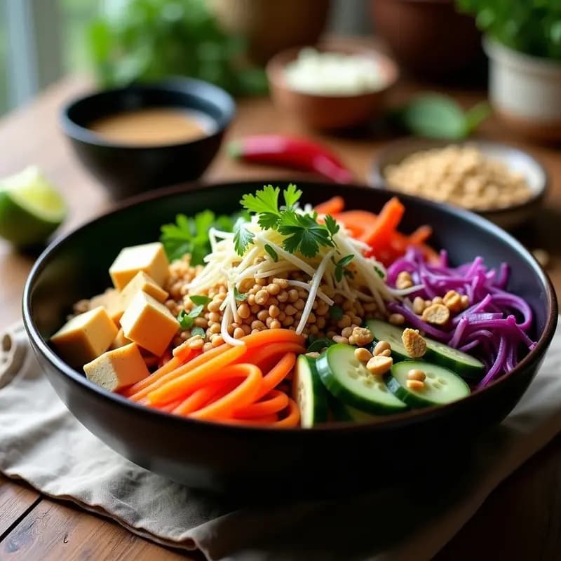 Gado-Gado Indonesio con Salsa de Cacahuete y Vegetales Crudos: Ensalada Completa y Vegana