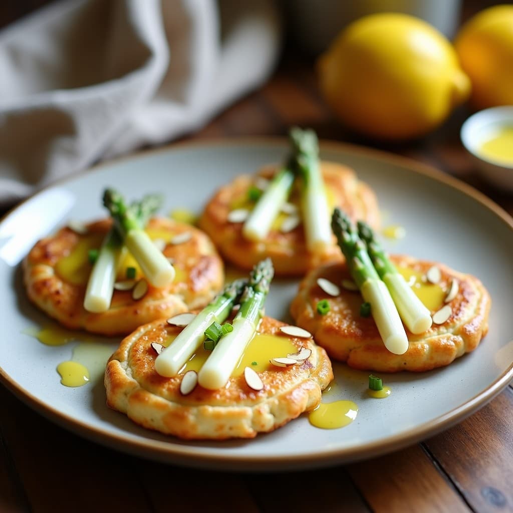 Galettes de Almendra y Espárragos Blancos con Vinagreta de Limón: Receta Francesa Sin Gluten