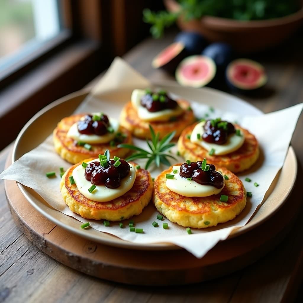 Galettes de Calabacín y Queso de Oveja con Mermelada de Higos: Entrante Francés Keto